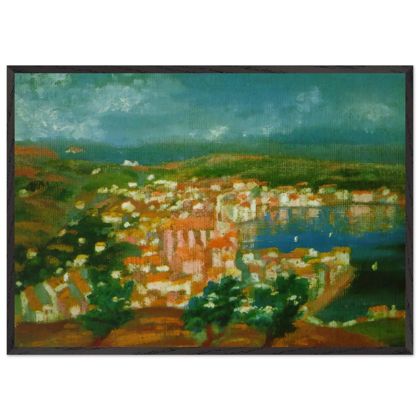 LANDSCAPE NEAR CADAQUES 1921 1 - Salvador Dali 70x100 cm / 28x40 inches Framed Art Print – Black Wooden Frame