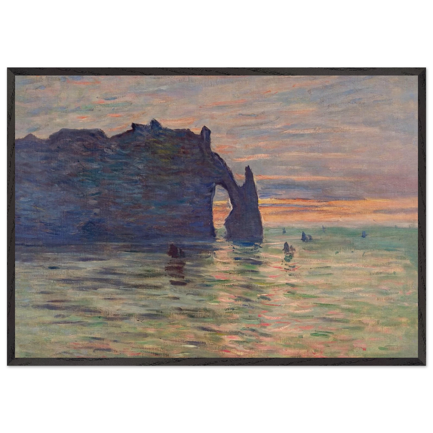 Etretat Sunset - claude monet 70x100 cm / 28x40 inches Framed Art Print – Black Wooden Frame