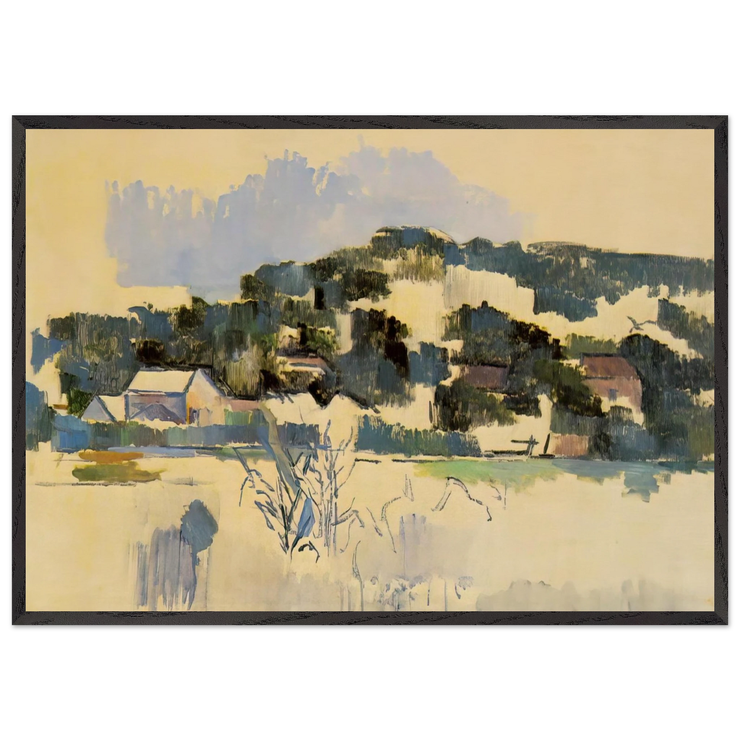 Houses on the hill N2 - Paul Cezanne 70x100 cm / 28x40 inches Framed Art Print – Black Wooden Frame