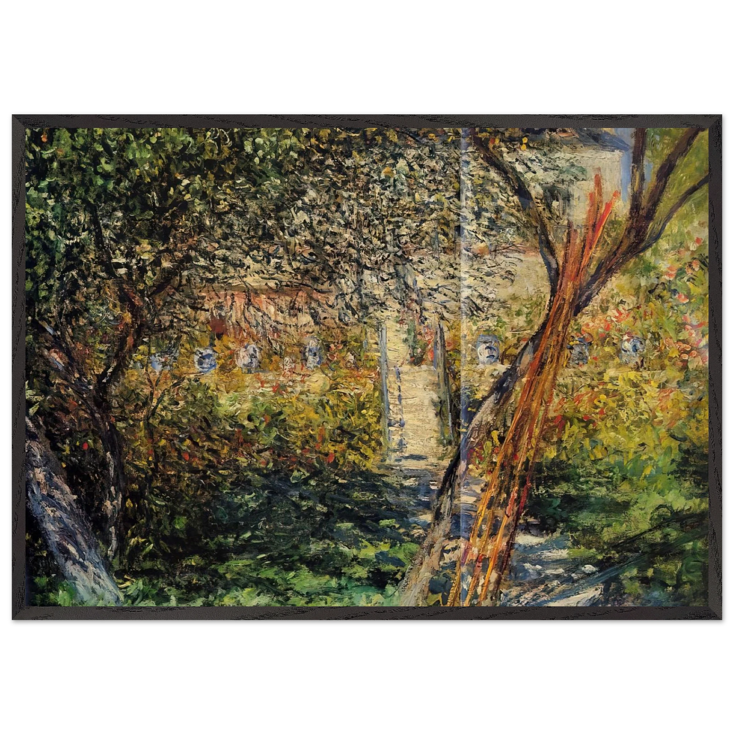 Garden at Vetheuil - claude monet 70x100 cm / 28x40 inches Framed Art Print – Black Wooden Frame