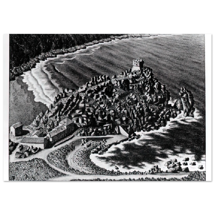 MC Escher - GULF OF PORTO CORSICA DECEMBER 1933 1933 Wall Art - 21x29.7 cm / 8x12" - Premium Wooden Framed Poster With Fine Art Paper - Wood frame
