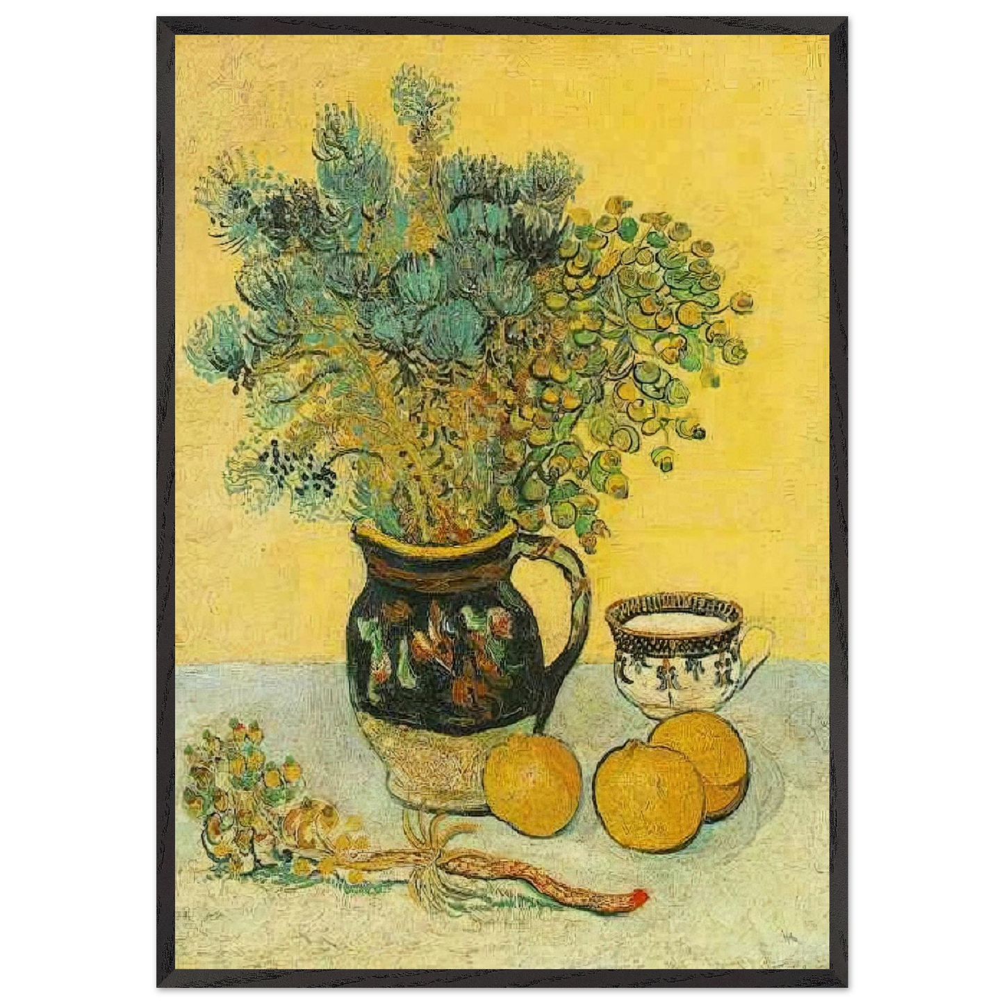 Still Life Majolica Jug with Wildflowers - Vincent van Gogh 70x100 cm / 28x40 inches Framed Art Print – Black Wooden Frame