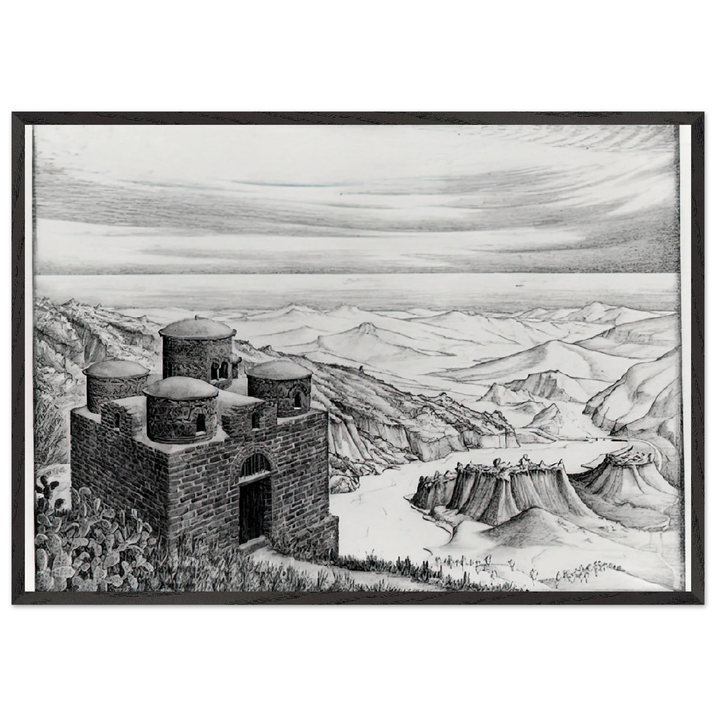 CATTOLICA OF STILO CALABRIA 1930 - MC Escher 70x100 cm / 28x40 inches Framed Art Print – Black Wooden Frame | Maurits Cornelis Escher Prints