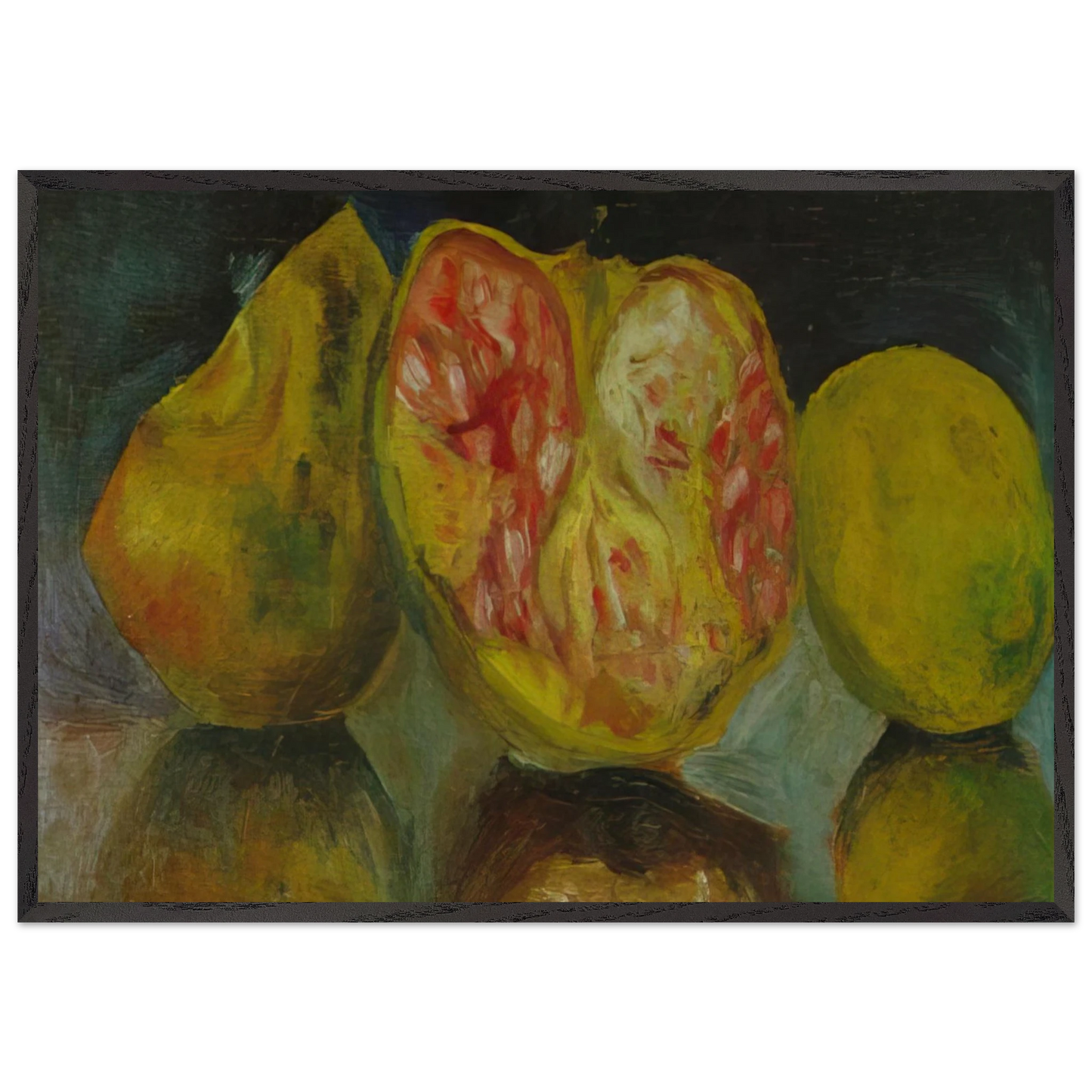 STILL LIFE POMEGRANATES - Salvador Dali 70x100 cm / 28x40 inches Framed Art Print – Black Wooden Frame