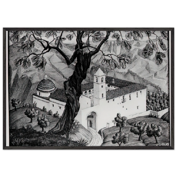 CLOISTER NEAR ROCCA IMPERIALE CALABRIA - MC Escher 70x100 cm / 28x40 inches Framed Art Print – Black Wooden Frame | Maurits Cornelis Escher Prints