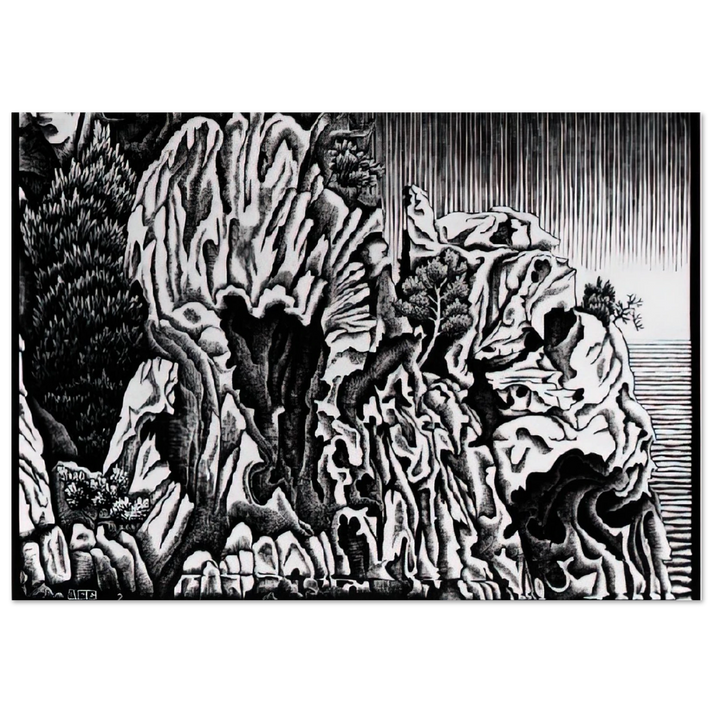 MC Escher - CALANCHE OF PIANA CORSICA FEBRUARY 1934 1934 Wall Art - 21x29.7 cm / 8x12" - Premium Wooden Framed Poster With Fine Art Paper-canvas - Black frame