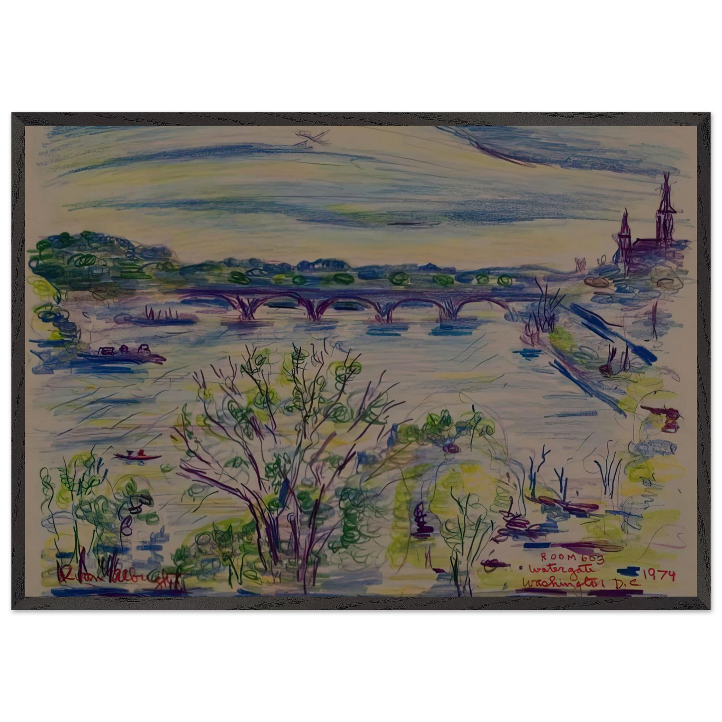 VIEW FROM ROOM 603 WATERGATE WASHINGTON D C 1974 - Ivan Albright 70x100 cm / 28x40 inches Framed Art Print – Black Wooden Frame