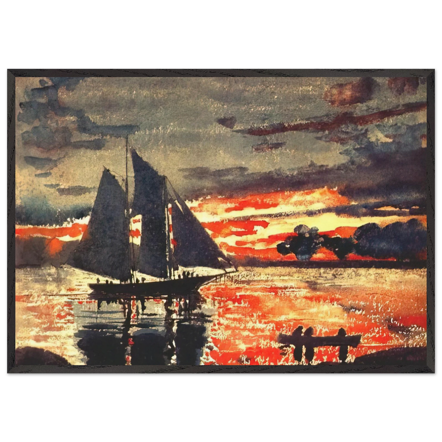 SUNSET FIRES - Winslow Homer 70x100 cm / 28x40 inches Framed Art Print – Black Wooden Frame