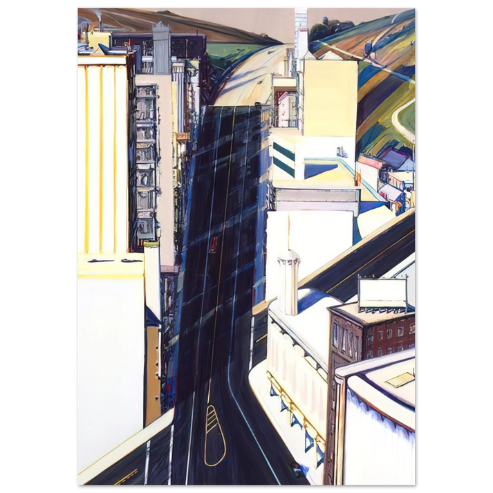 Wayne Thiebaud - Sunset Streets - 1985 Wall Art - 21x29.7 cm / 8x12" - Premium Wooden Framed Poster With Fine Art Paper - Wood frame