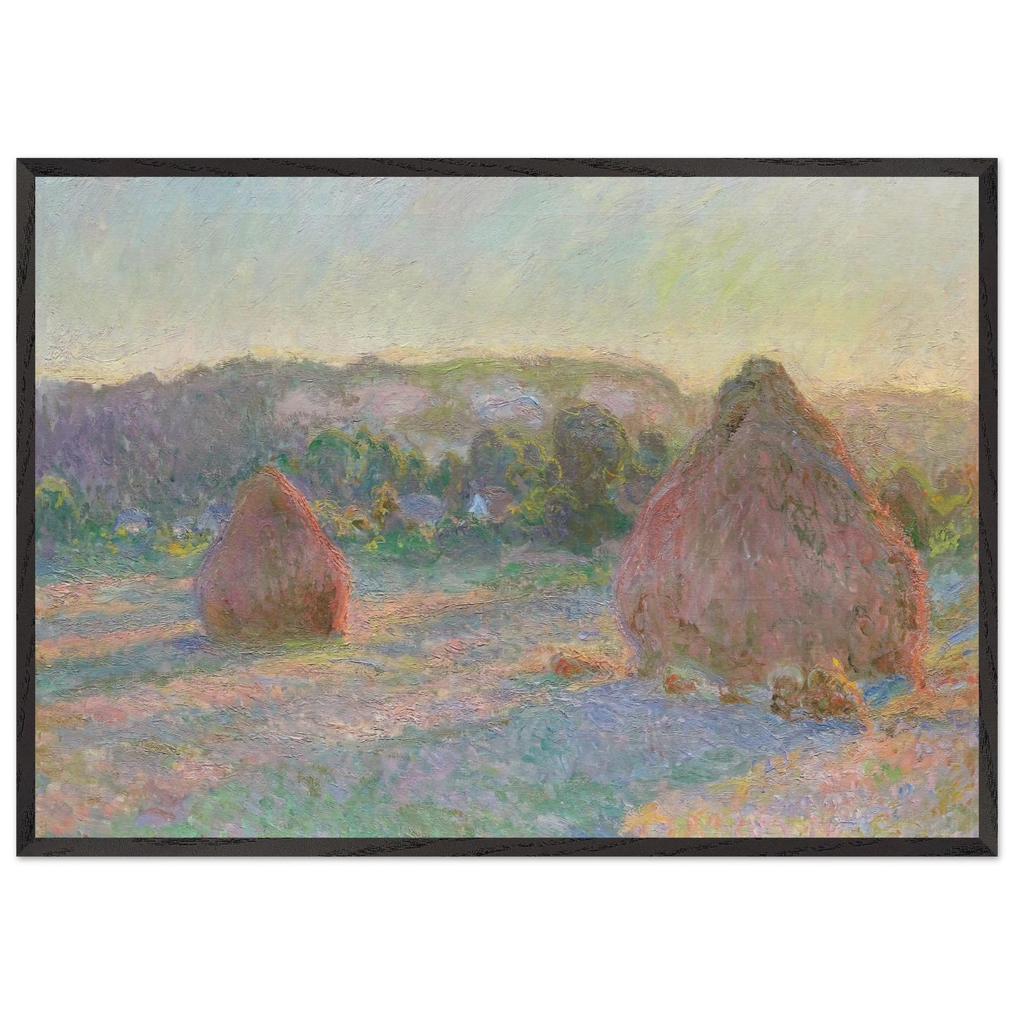Stacks of Wheat End of Summer - claude monet 70x100 cm / 28x40 inches Framed Art Print – Black Wooden Frame