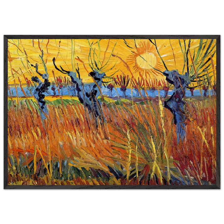 Pollard Willows and Setting Sun - Vincent van Gogh 70x100 cm / 28x40 inches Framed Art Print – Black Wooden Frame