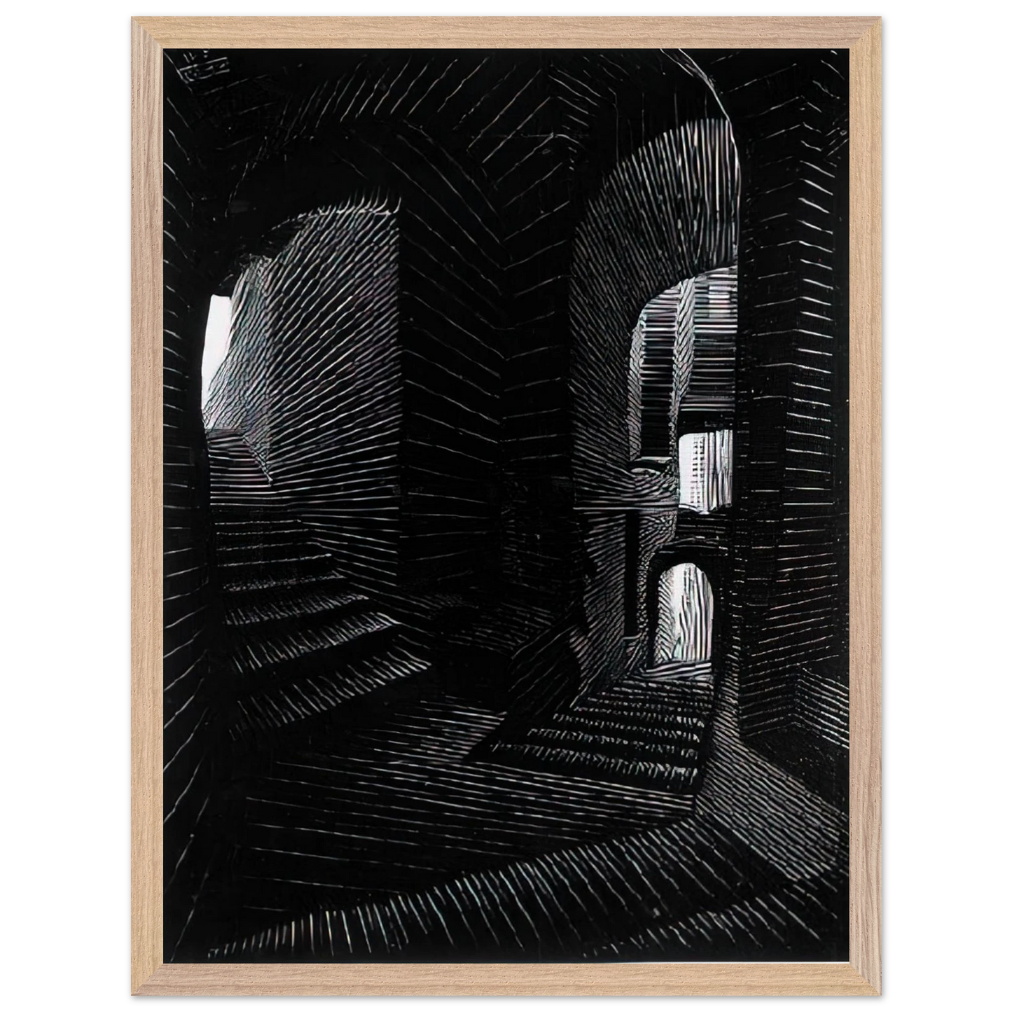 MC Escher - COVERED ALLEY IN ATRANI Wall Art - 60x80 cm / 24x32 inches - Premium Wooden Framed Poster With Fine Art Paper-canvas - Wood frame
