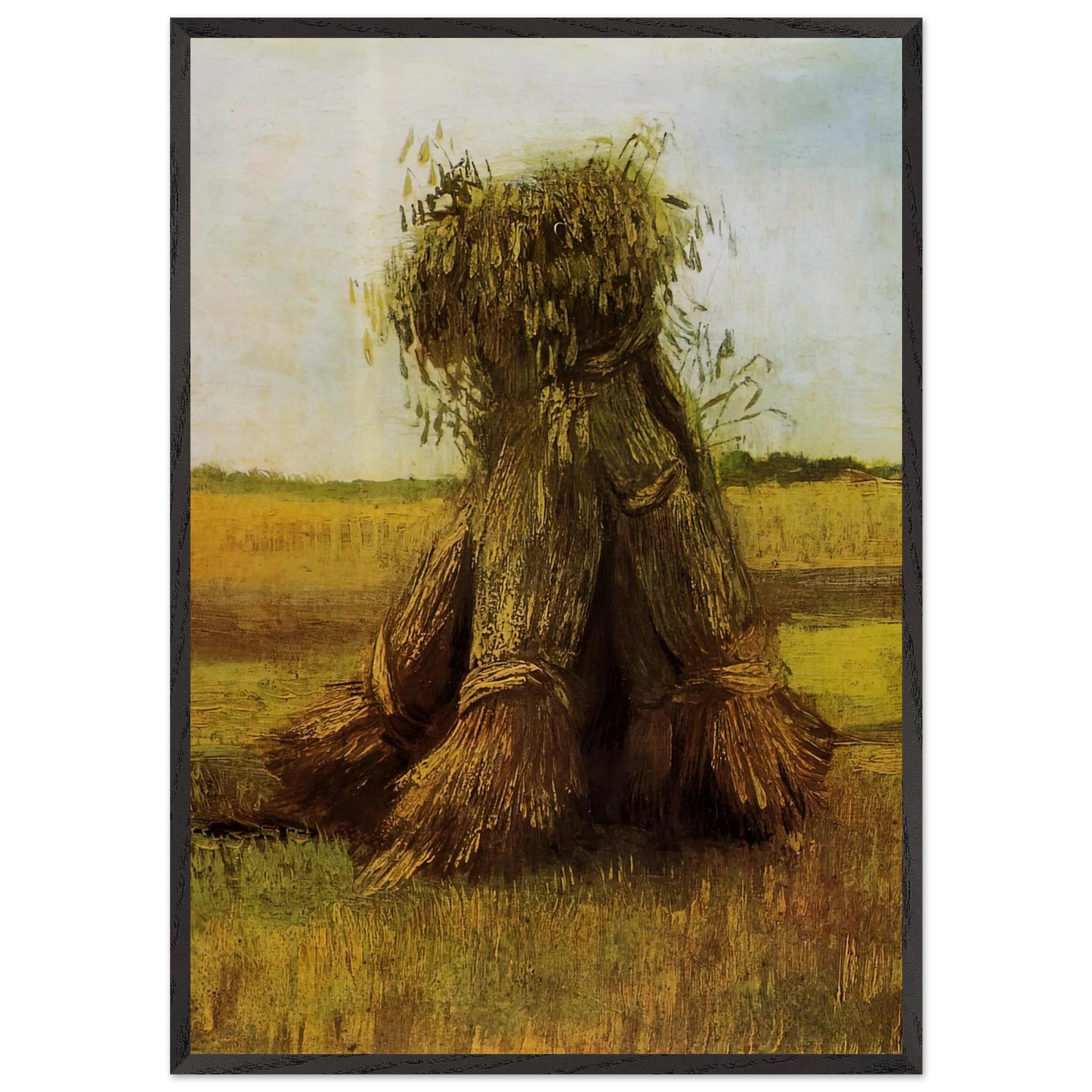 Sheaves of Wheat in a Field - Vincent van Gogh 70x100 cm / 28x40 inches Framed Art Print – Black Wooden Frame