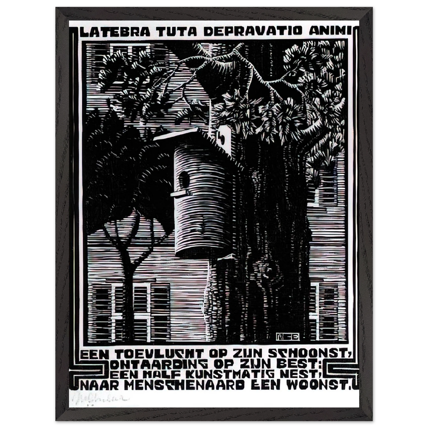 MC Escher - EMBLEMATA RETREAT Wall Art - 60x80 cm / 24x32 inches - Premium Wooden Framed Poster With Fine Art Paper - Wood frame