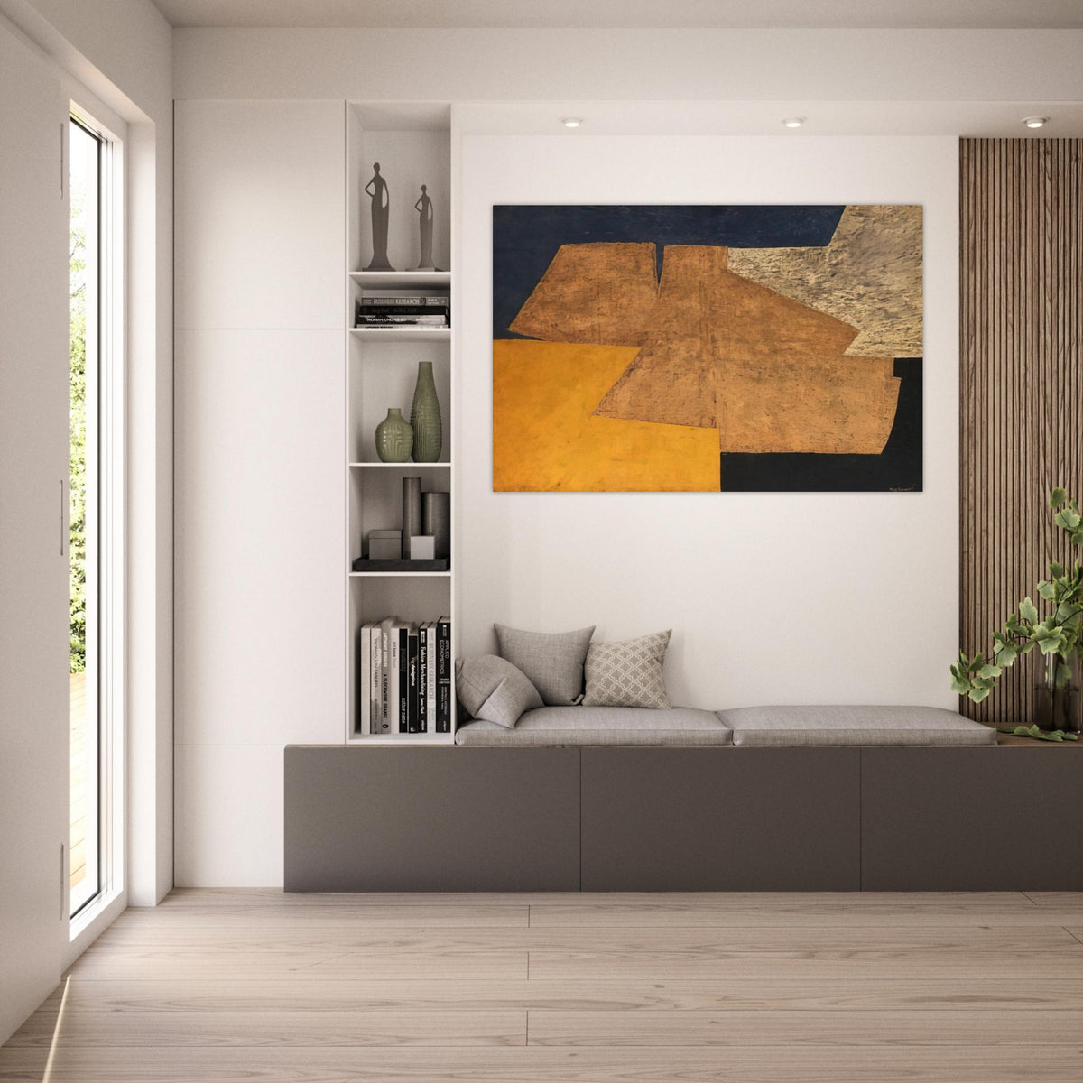 Composition jaune, mauve, bleu et noir La table d'or - 1952 - Serge Poliakoff Art Prints - 100x150 cm / 40x60″ inches | Serge Poliakoff Poster | Serge Poliakoff Prints