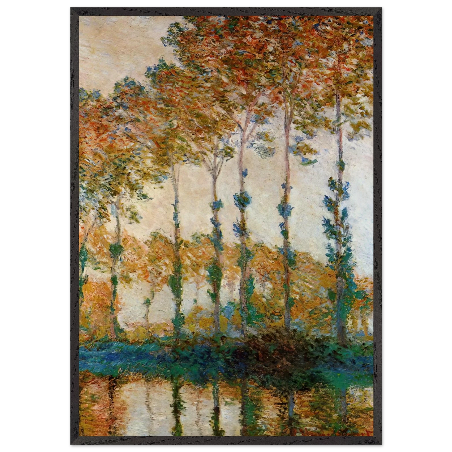 Poplars on the Banks of the Epte Autumn - claude monet 70x100 cm / 28x40 inches Framed Art Print – Black Wooden Frame