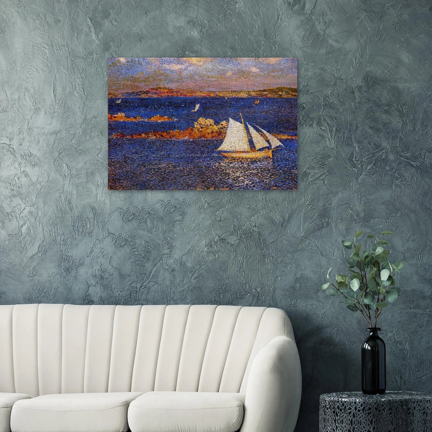 NEAR THE ROCKS OF PER KIRIDEC 1889 - Theo van Rysselberghe Brushed Aluminum Print - 70x100 cm / 28x40 inches | Theo van Rysselberghe Aluminum Print | Theo van Rysselberghe Prints
