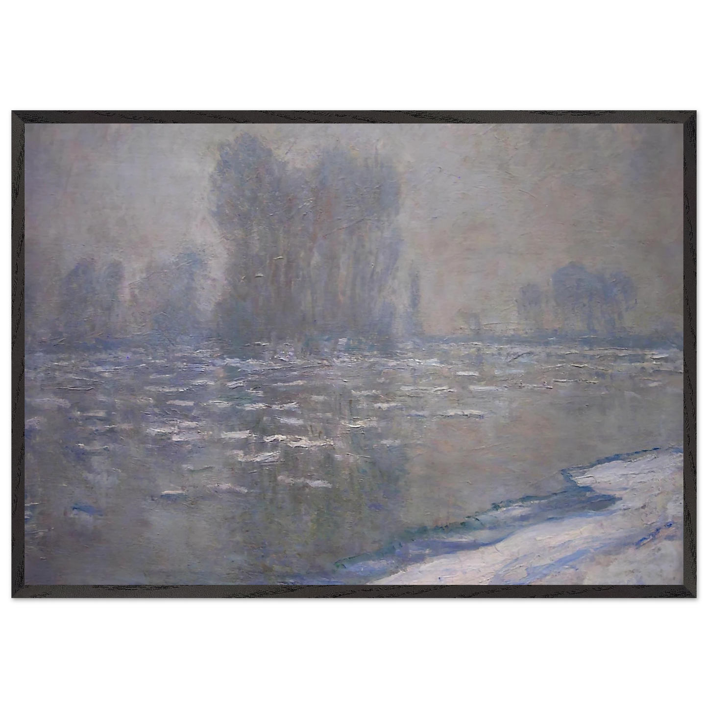 Ice Floes Misty Morning - claude monet 70x100 cm / 28x40 inches Framed Art Print – Black Wooden Frame