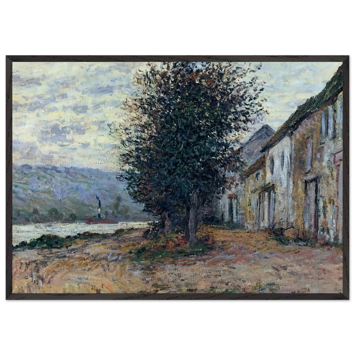 The Banks of the Seine N1 - claude monet 70x100 cm / 28x40 inches Framed Art Print – Black Wooden Frame
