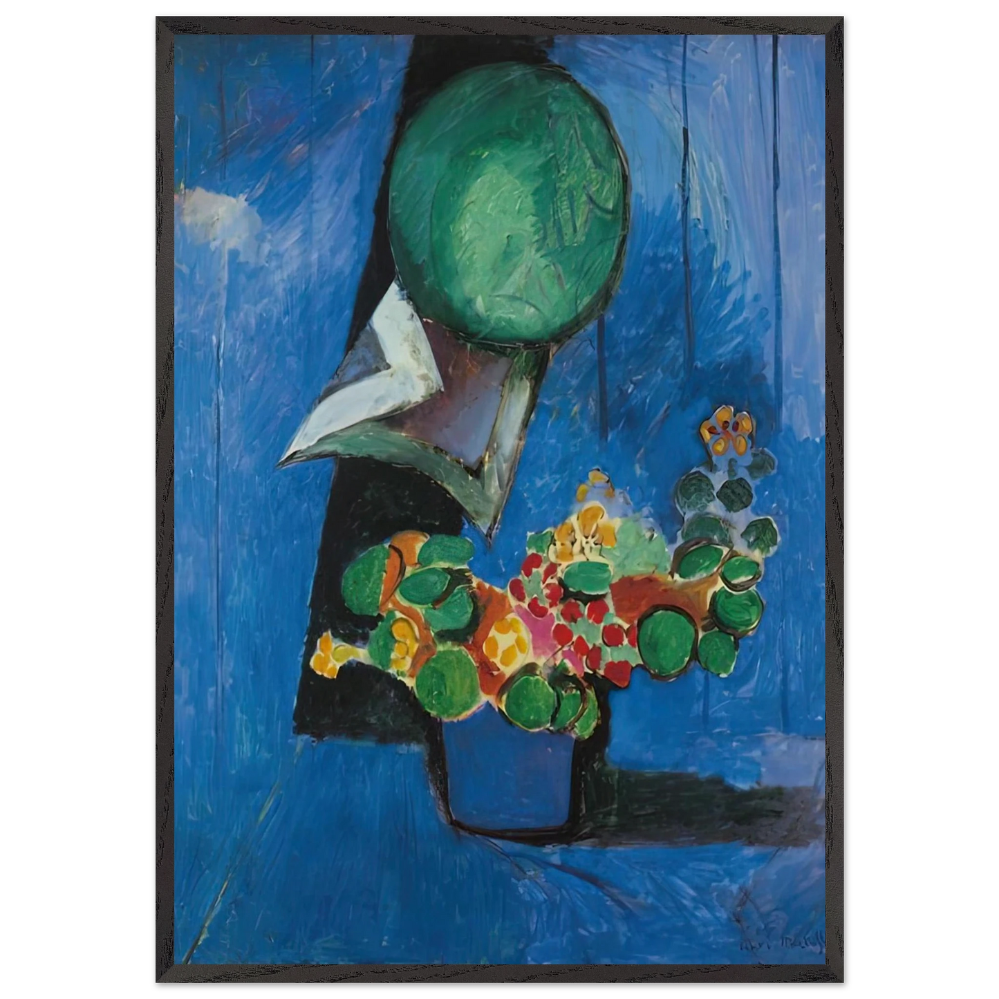 FLOWERS AND CERAMIC PLATE 1913 - Henri Matisse 70x100 cm / 28x40 inches Framed Art Print – Black Wooden Frame