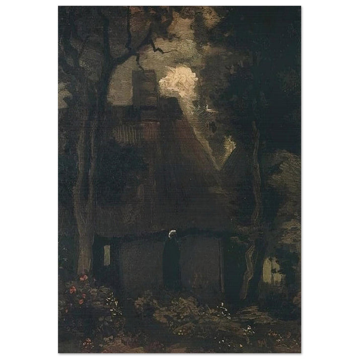 Cottage with Trees and Peasant Woman - Vincent van Gogh Brushed Aluminum Print - 70x100 cm / 28x40 inches | Vincent van Gogh Aluminum Print | Vincent van Gogh Prints