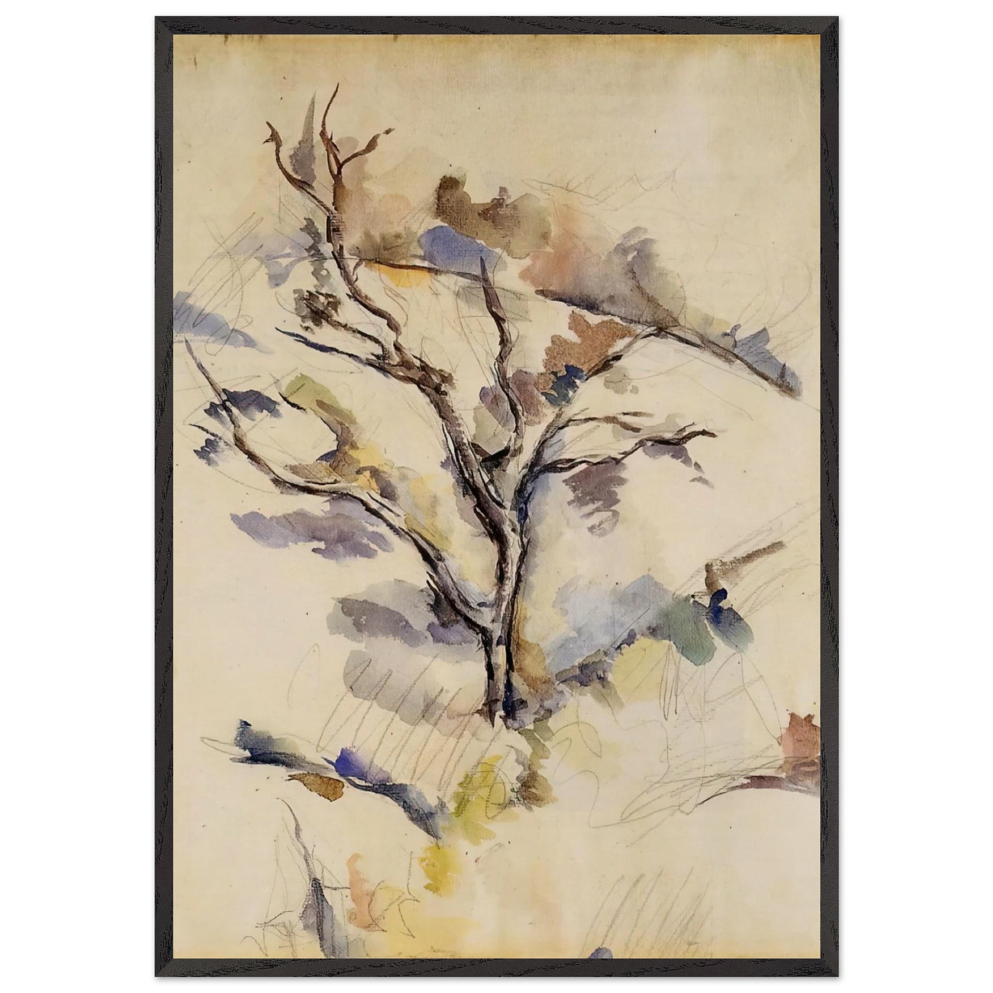The Oak - Paul Cezanne 70x100 cm / 28x40 inches Framed Art Print – Black Wooden Frame