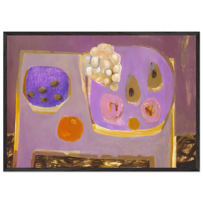 Mauve Still Life - 1968 - Mary Fedden 70x100 cm / 28x40 inches Framed Art Print – Black Wooden Frame