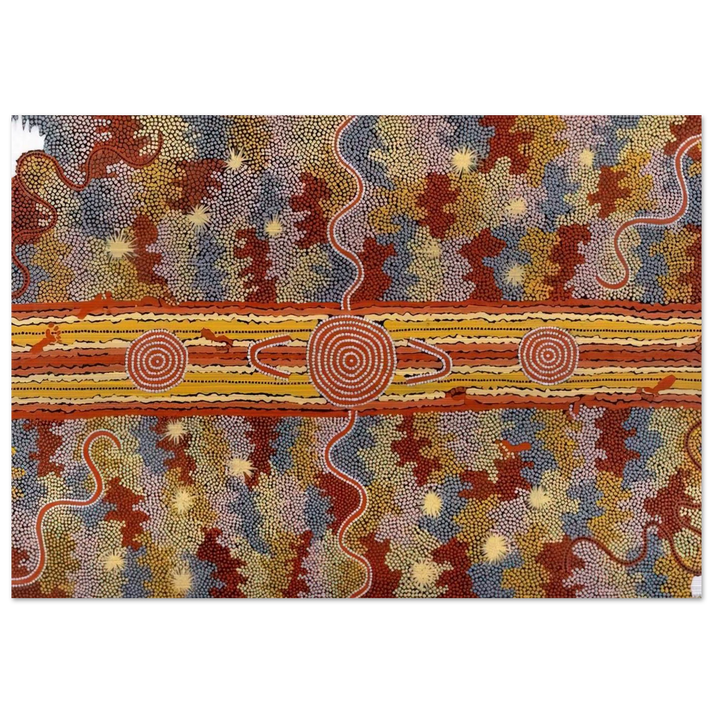 Corrobboree Dreaming - Native Art - Clifford Possum Tjapaltjarri Brushed Aluminum Print - 70x100 cm / 28x40 inches | Clifford Possum Tjapaltjarri Aluminum Print | Clifford Possum Tjapaltjarri Prints
