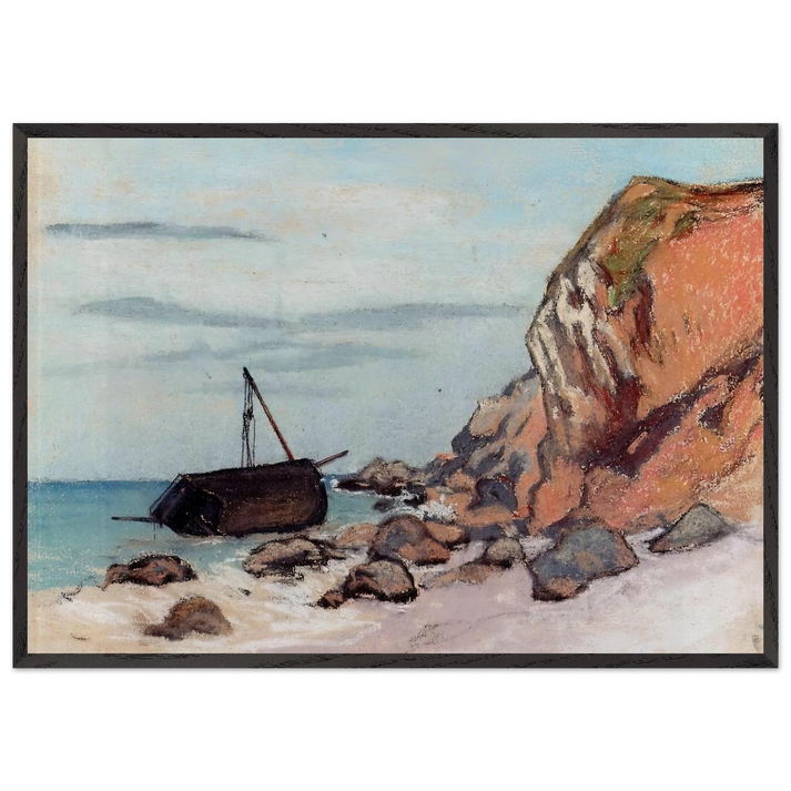 Saint-Adresse Beached Sailboat - claude monet 70x100 cm / 28x40 inches Framed Art Print – Black Wooden Frame