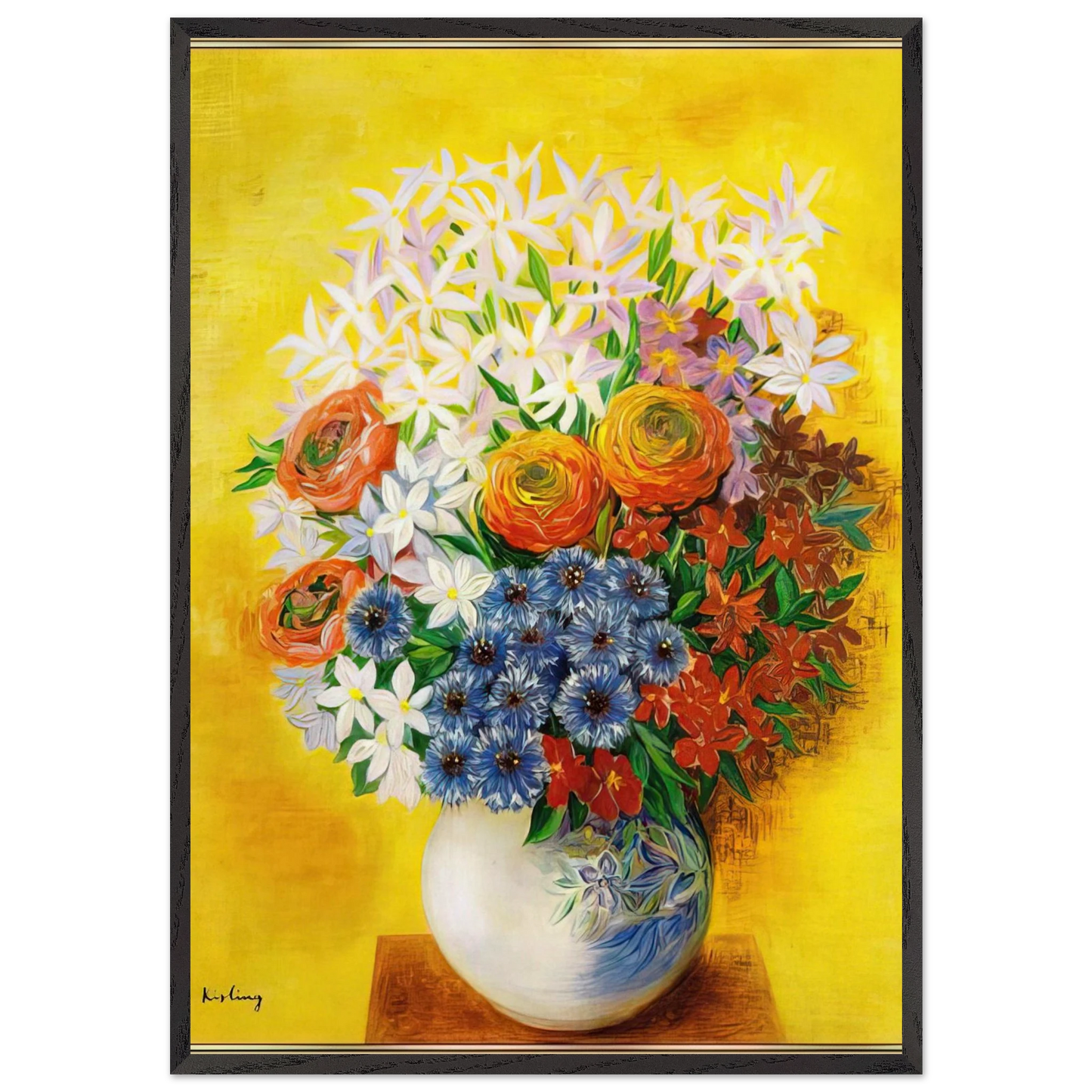 BOUQUET OF VARIOUS FLOWERS - Moise Kisling 70x100 cm / 28x40 inches Framed Art Print – Black Wooden Frame