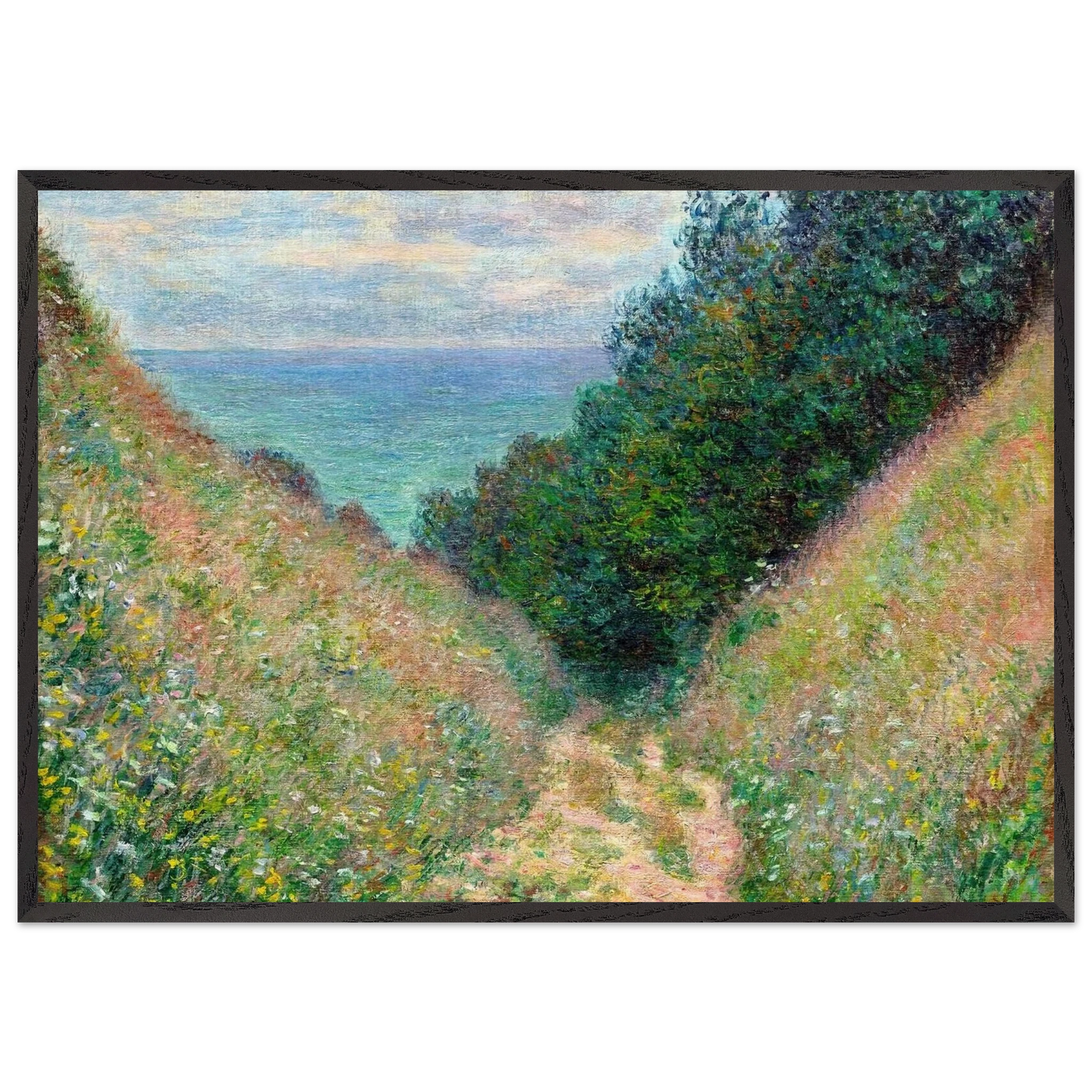 Path at La Cavee Pourville - claude monet 70x100 cm / 28x40 inches Framed Art Print – Black Wooden Frame