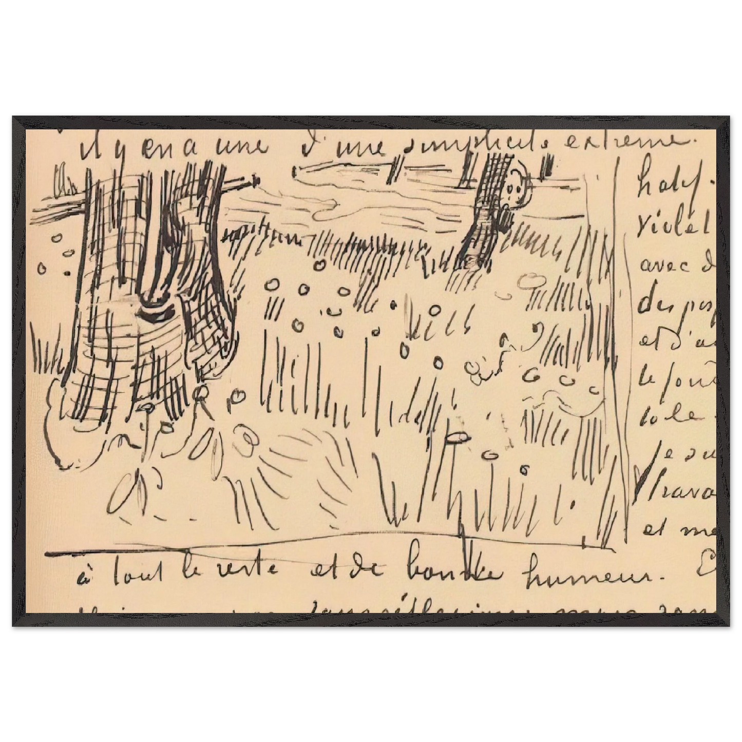 Field of Grass with Dandelions and Tree Trunks - Vincent van Gogh 70x100 cm / 28x40 inches Framed Art Print – Black Wooden Frame