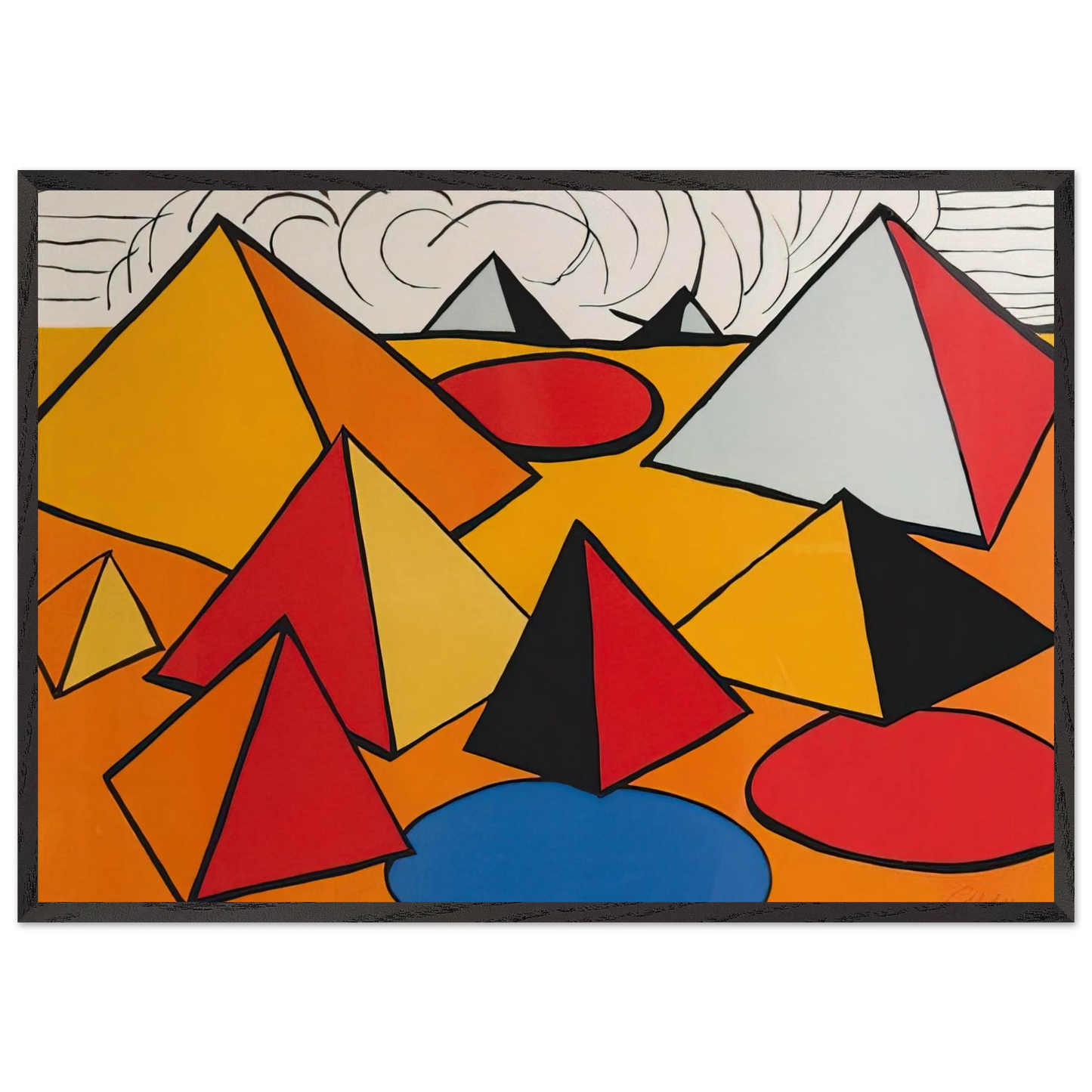 PRYAMIDS AND CLOUDS 1970 - Alexander Calder 70x100 cm / 28x40 inches Framed Art Print – Black Wooden Frame