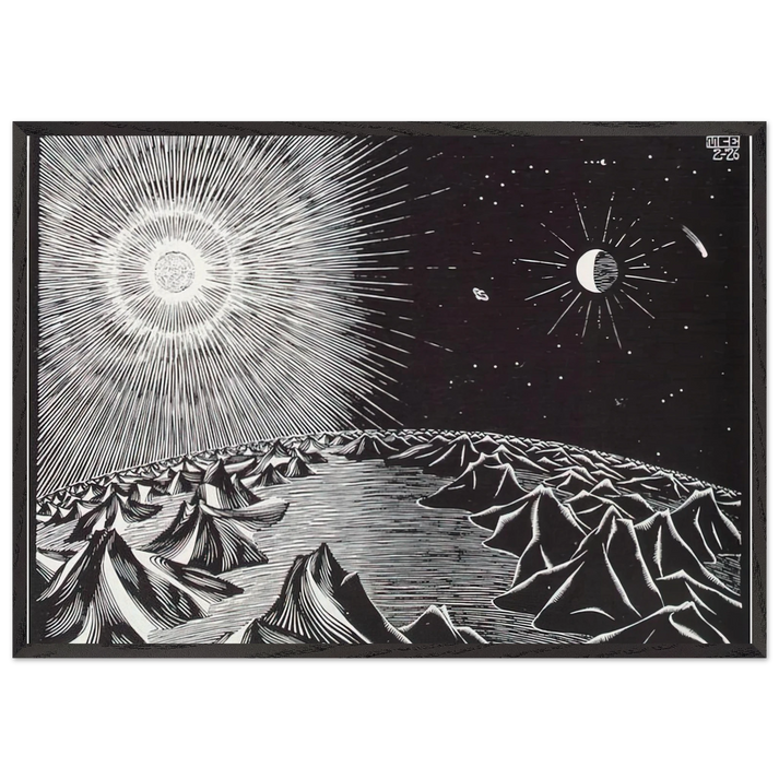 THE 4TH DAY OF THE CREATION - MC Escher 70x100 cm / 28x40 inches Framed Art Print – Black Wooden Frame | Maurits Cornelis Escher Prints