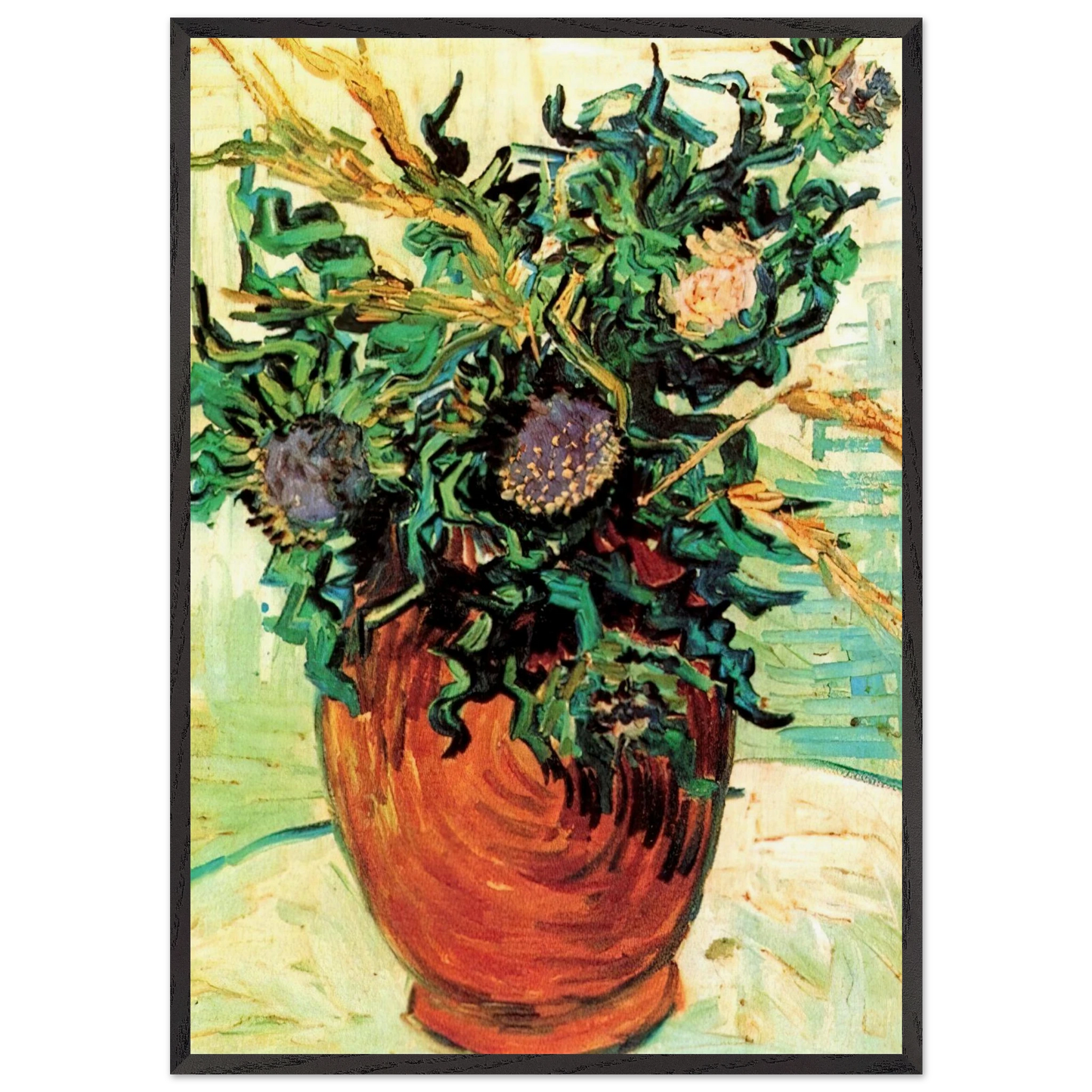 Still Life with Thistles - Vincent van Gogh 70x100 cm / 28x40 inches Framed Art Print – Black Wooden Frame