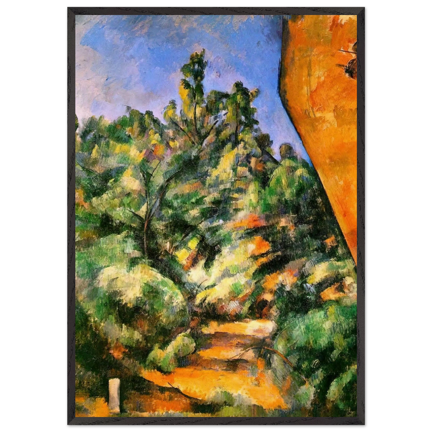 Bibemus The Red Rock - Paul Cezanne 70x100 cm / 28x40 inches Framed Art Print – Black Wooden Frame