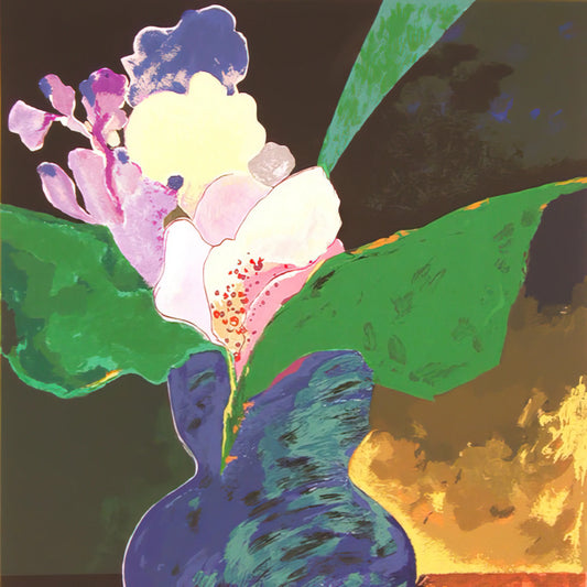 Aldemir Martins Acrylic Print: Capturing Brazilian Naïve Art in Modern Form - Blue Vase With Flowers - 2002 by Aldemir Martins