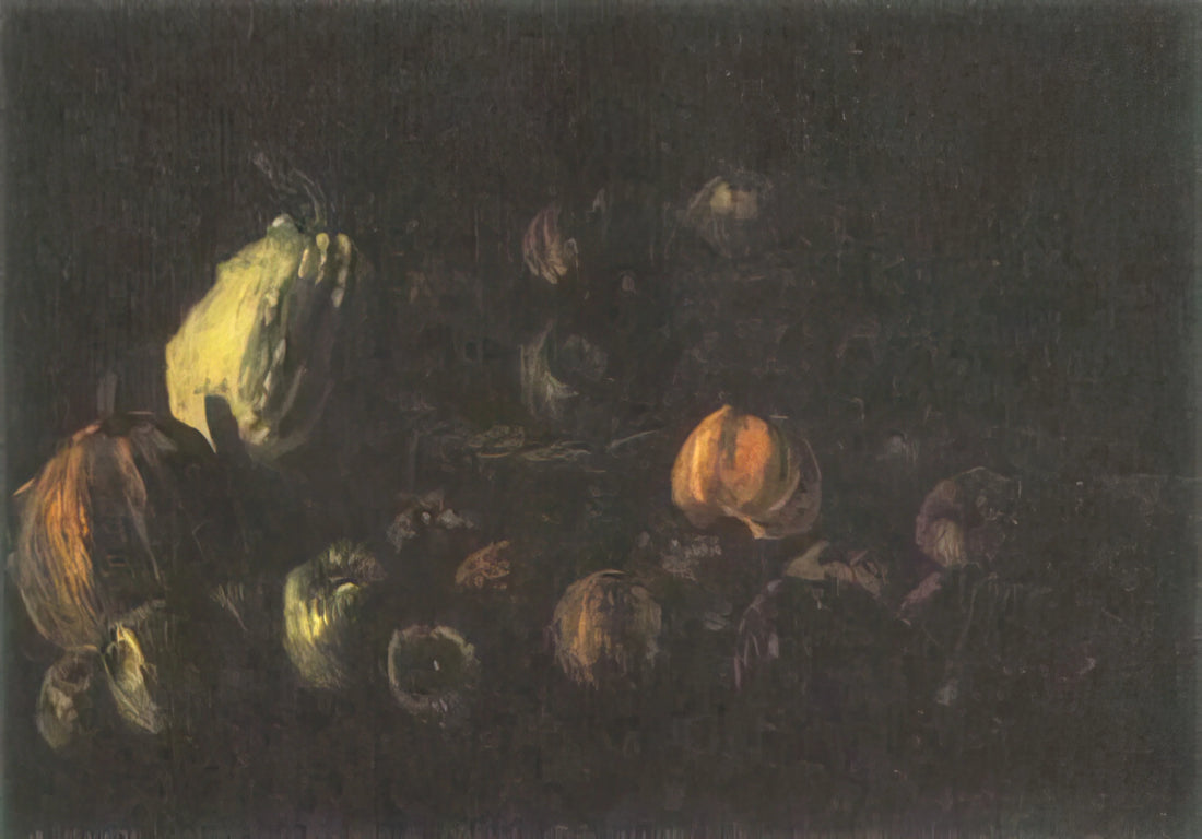 Almond Blossom Canvas Print: Vincent van Gogh's Symbol of Hope and Renewal - Still life with a basket of apples and two pumpkins by Vincent van Gogh