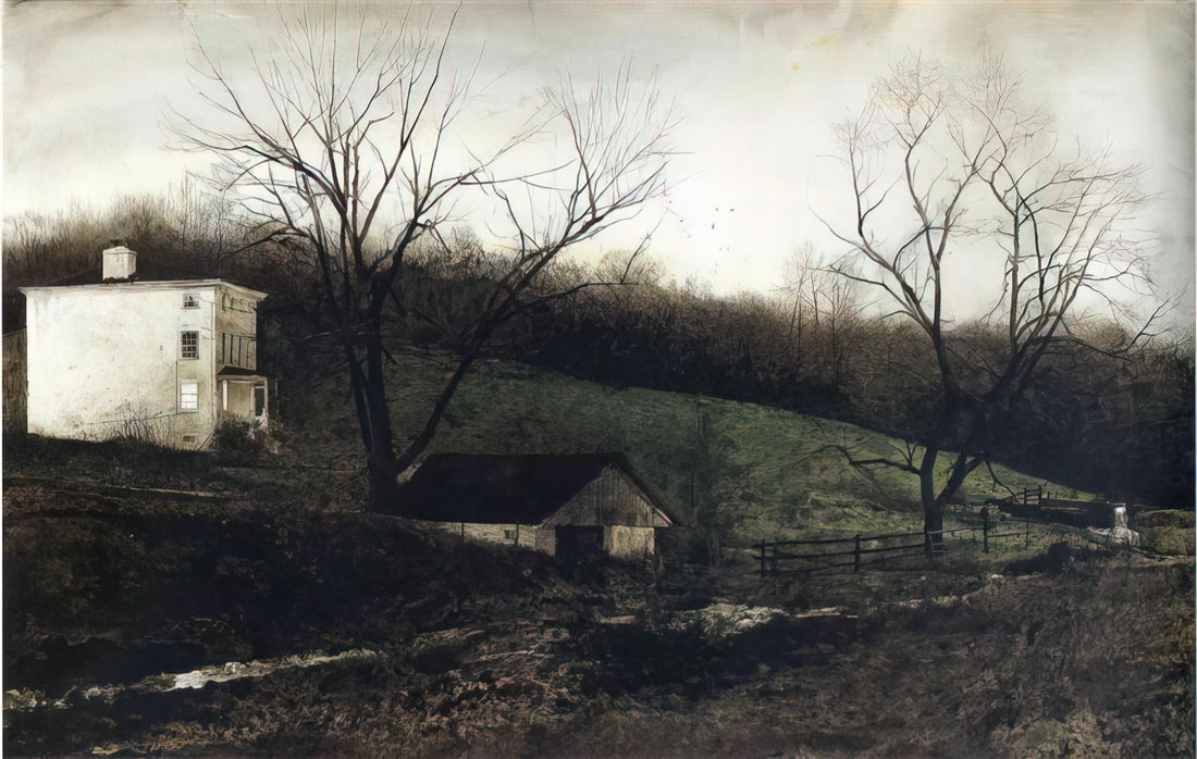 Andrew Wyeth Up in the Studio: The Artist's Creative Sanctuary and Its Legacy in Art Prints - EVENING AT KUERNERS by Andrew Wyeth