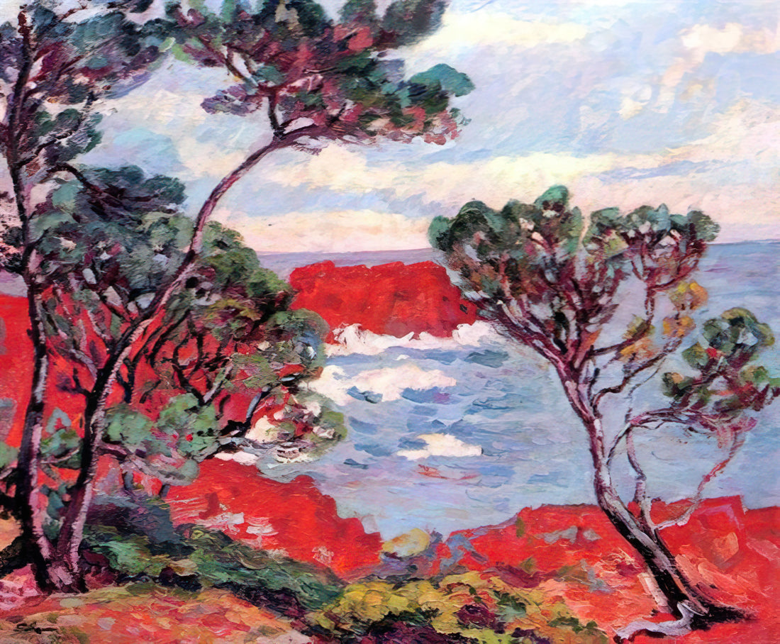 Armand Guillaumin Prints: The Overlooked Master of Impressionist Color and Light - Les rochers rouges - 1894 by Armand Guillaumin