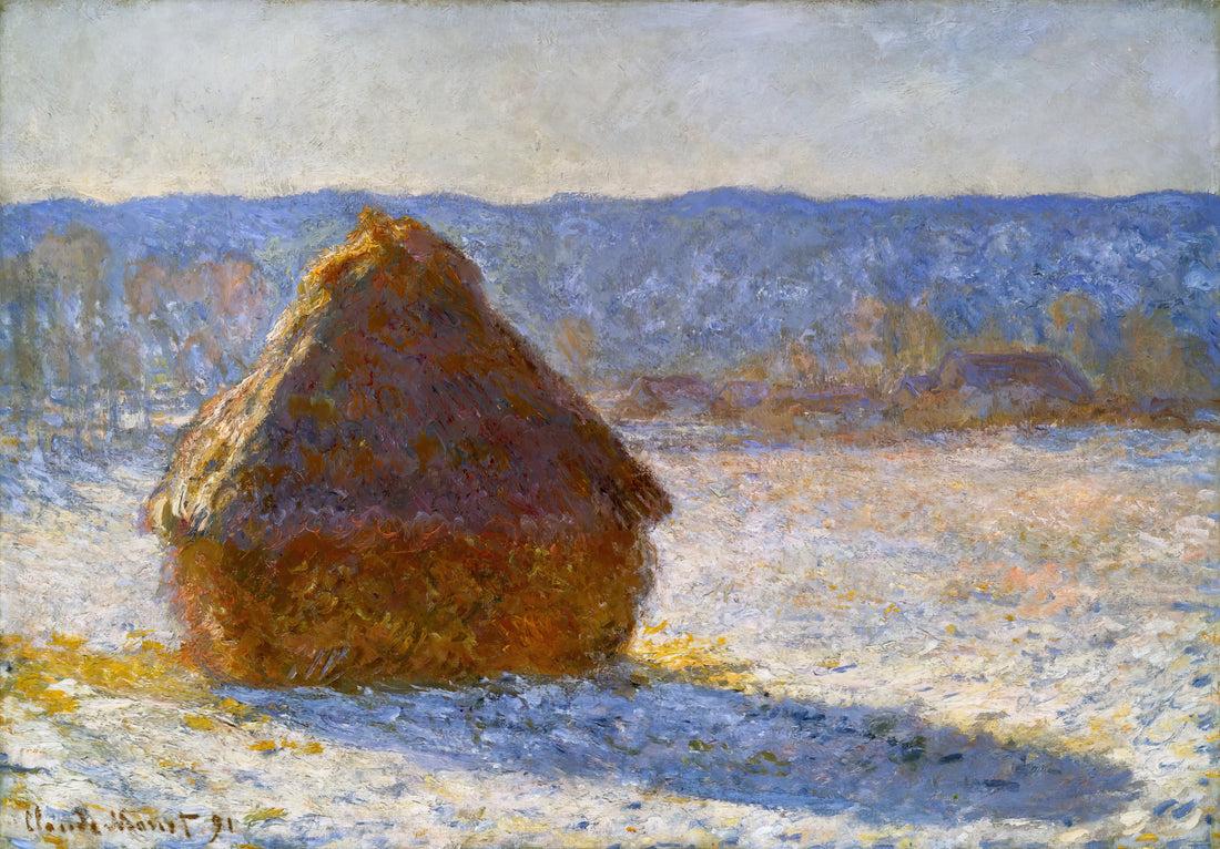 At Lavacourt by Monet: A Masterpiece of Impressionist Atmosphere and Light - Grainstack, Snow Effect, Morning by claude monet