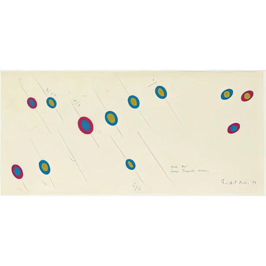 Bridget Riley Nataraja Print: A Modernist Dialogue with Sacred Form - OVAL AXIS CERISE TURQUOISE OCHRE 1970 by Bridget Riley
