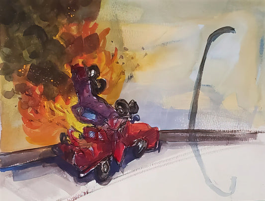 Carlos Almaraz Painting: The Vibrant Legacy of a Chicano Art Pioneer - Pile Up Crash - 1984 by Carlos Almaraz