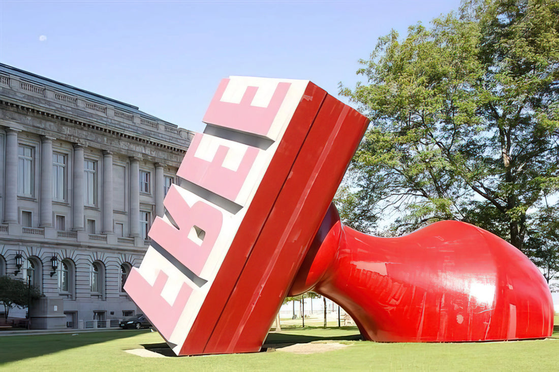 Claes Oldenburg Framed Canvas Print: A Monumental Touch for Modern Interiors - FREE STAMP AT CLEVELAND CITY HALL COLLABORATION WITH VAN BRUGGEN by Claes Oldenburg