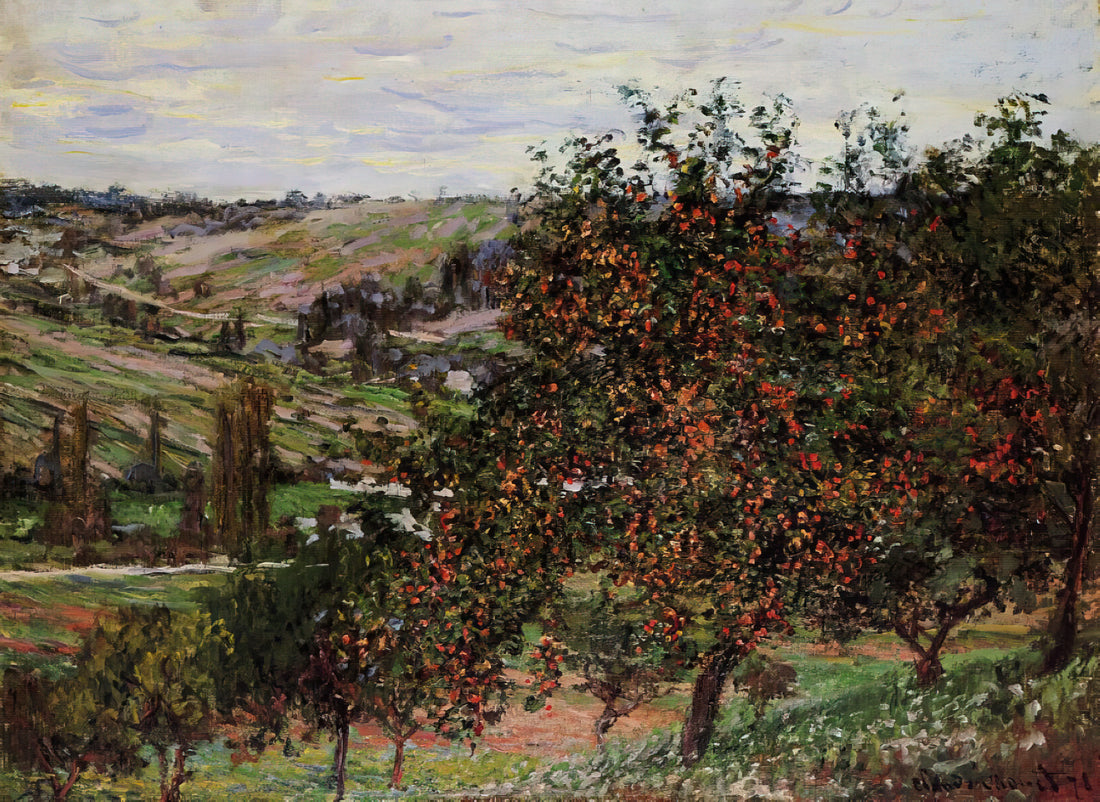 Claude Monet and Cats: The Feline Companions of the Impressionist Master - Apple Trees near Vetheuil by claude monet