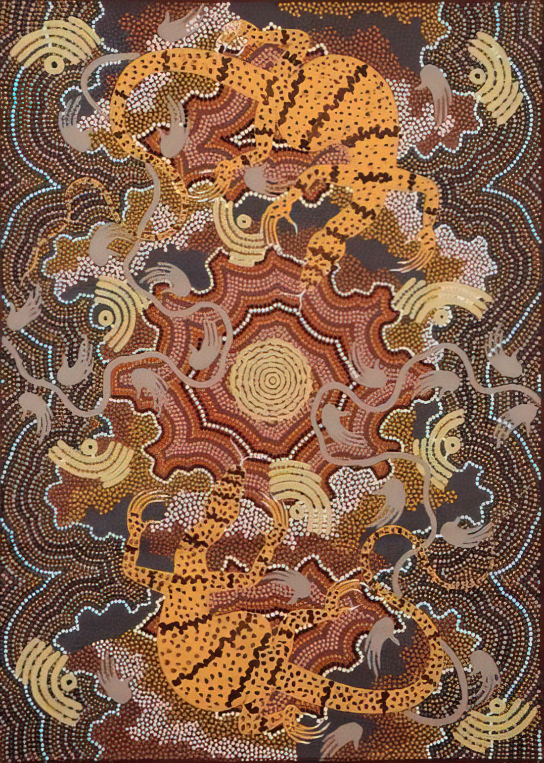 Clifford Possum Tjapaltjarri Print: A Masterpiece of Australian Aboriginal Art - Perentie Goanna Dreaming - 1992 by Clifford Possum Tjapaltjarri