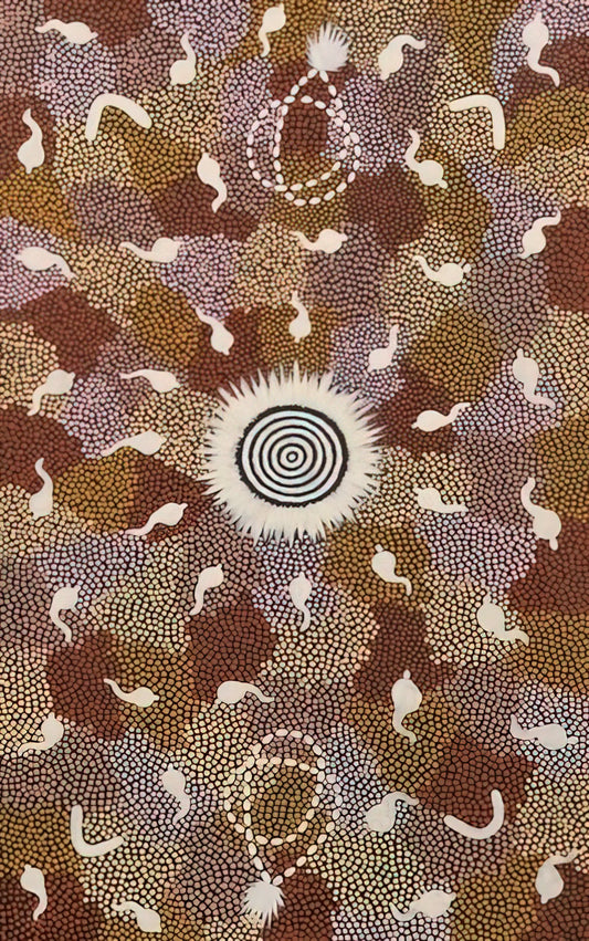 Clifford Possum Tjapaltjarri Reproductions: Preserving a Master's Legacy Through Museum-Quality Prints - Njupa, Mt. Allan Bush Tucker - 1986 by Clifford Possum Tjapaltjarri