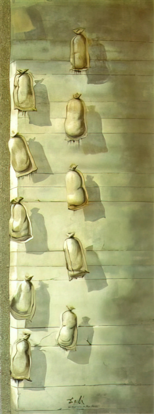 Dali's Painting: A Surrealist Master's Vision of Dreams, Time, and Symbolism - SET DESIGN FOR THE BALLET LOS SACOS DEL MOLINERO by Salvador Dali