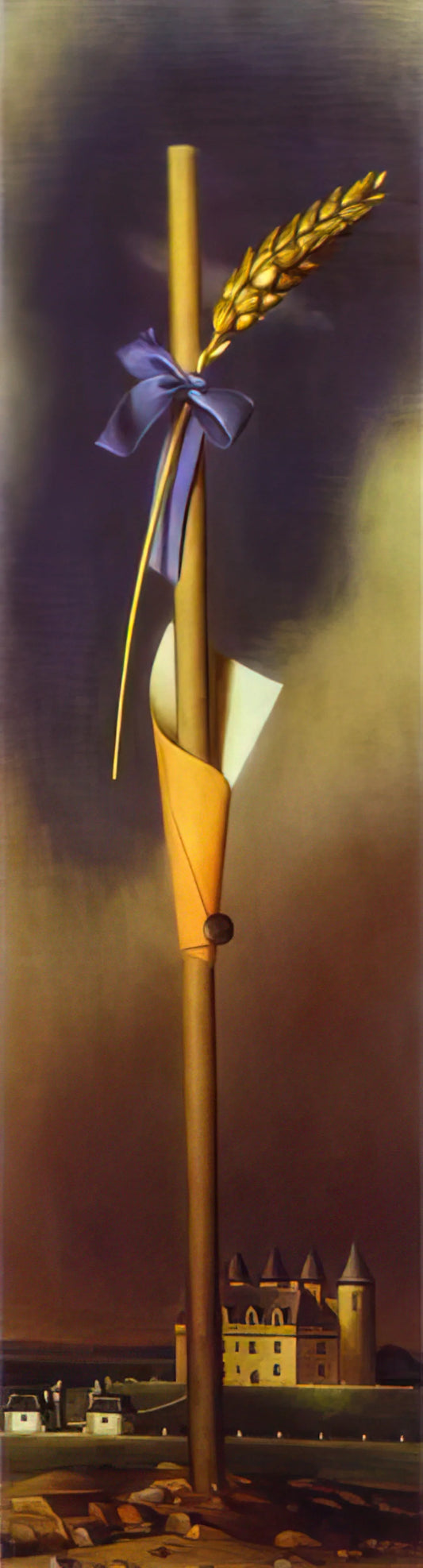 Don Quixote Painting by Dalí: A Surrealist Reimagining of a Literary Icon - BLUE KNOT AND EAR OF WHEAT NEXT TO THE CASTLE by Salvador Dali