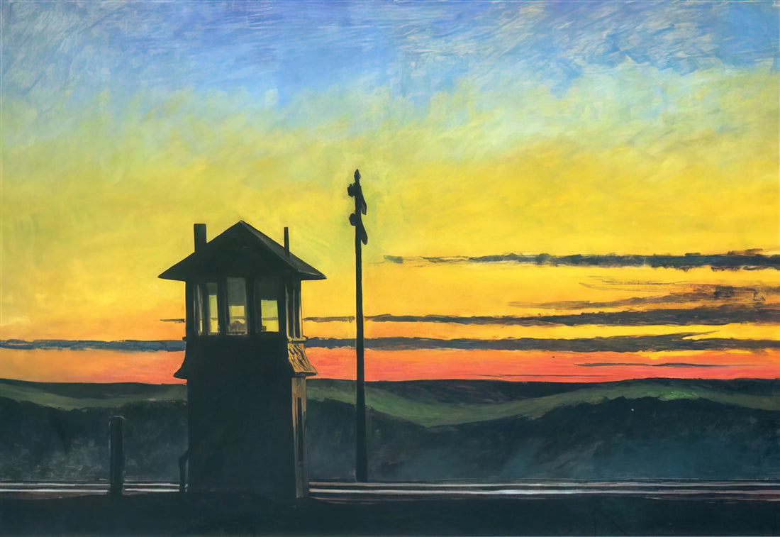 Edward Hopper Painting: The Master of American Solitude and Light - Railroad Sunset by Edward Hopper